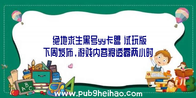 《绝地求生黑号yy卡盟》试玩版下周发布，游戏内容将透露两小时